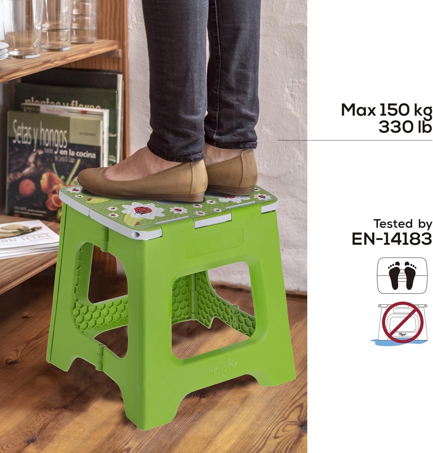 Compact Foldable Stool, 12-1/2 Inches, Lightweight, 330-Pound Capacity Non-Slip Folding Step Stool, Ladybug on Top