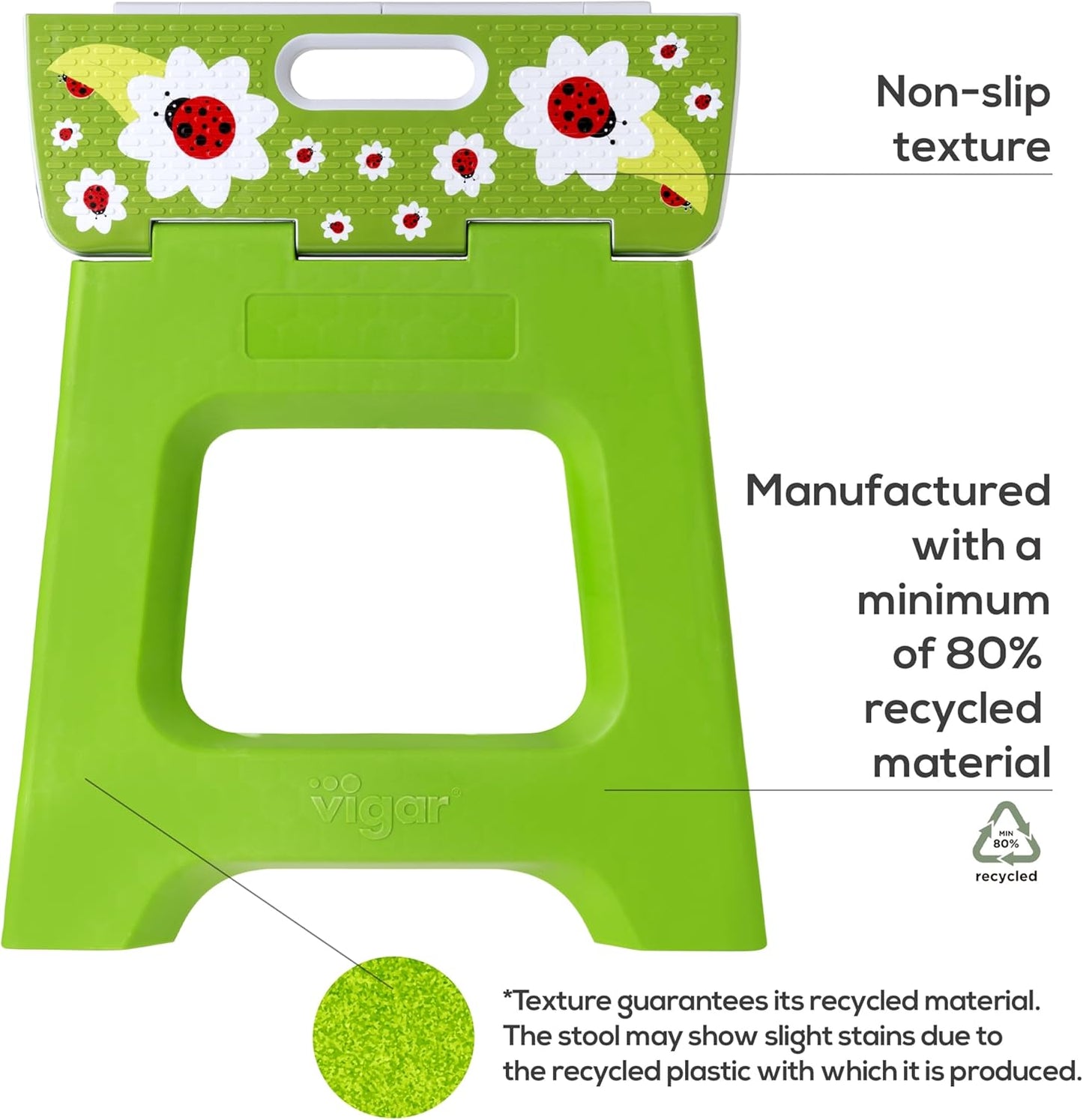 Compact Foldable Stool, 12-1/2 Inches, Lightweight, 330-Pound Capacity Non-Slip Folding Step Stool, Ladybug on Top